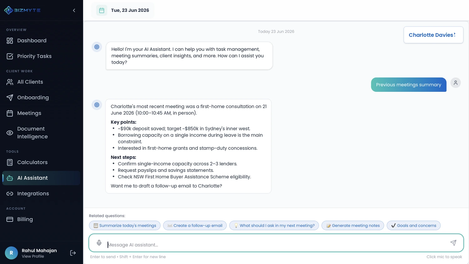 BizMyte AI assistant
