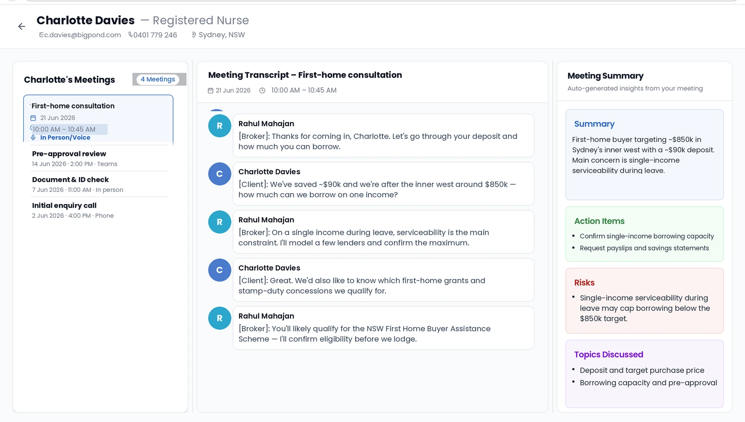 BizMyte meeting transcript and AI summary
